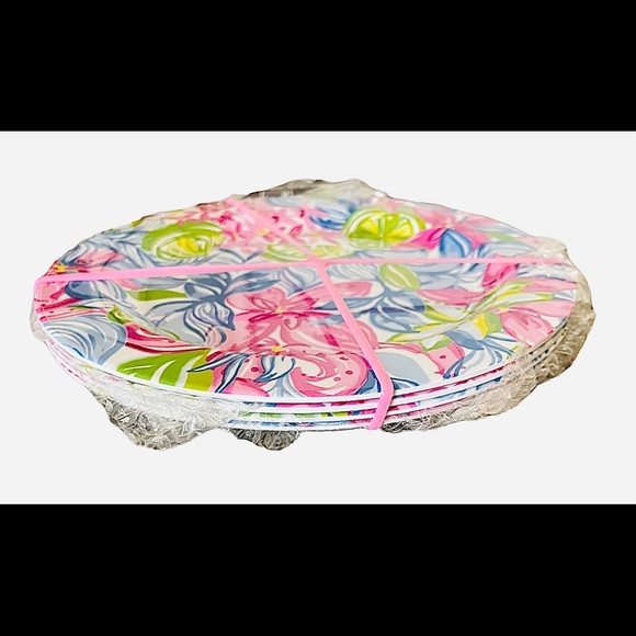 NWT LILLY PULITZER 4 PLATES HAVANA COCKTAIL PICNIC PINK FLORAL GREEN LIMES - Picture 3 of 6